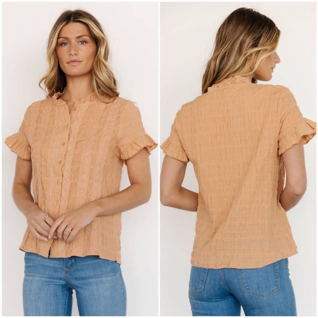 Baltic Born Rare Zara Lace Inlay Button Down Ruffle Sleeve Top Size L